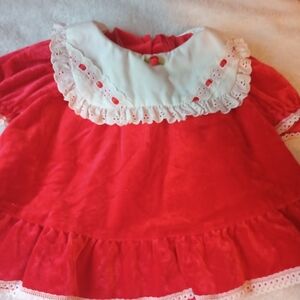 Vintage 80's Red Velvet Baby Dress with White Collar